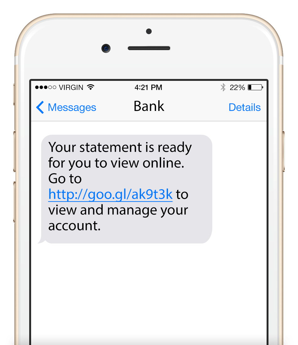 Phishing text message example nr 1