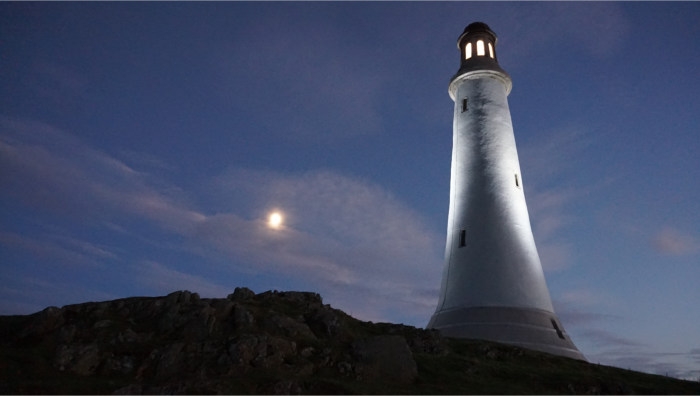 lighthouse at dusk