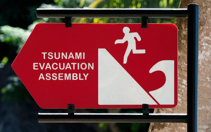 Tsunami evacuation assembly sign