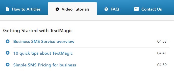 Textmagic video tutorials page