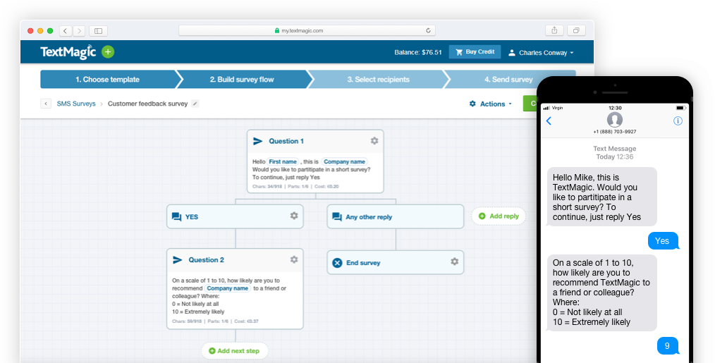 Example of Survey flow in TextMagic