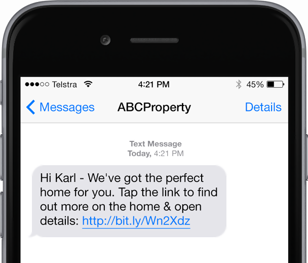 Text message from rental agent