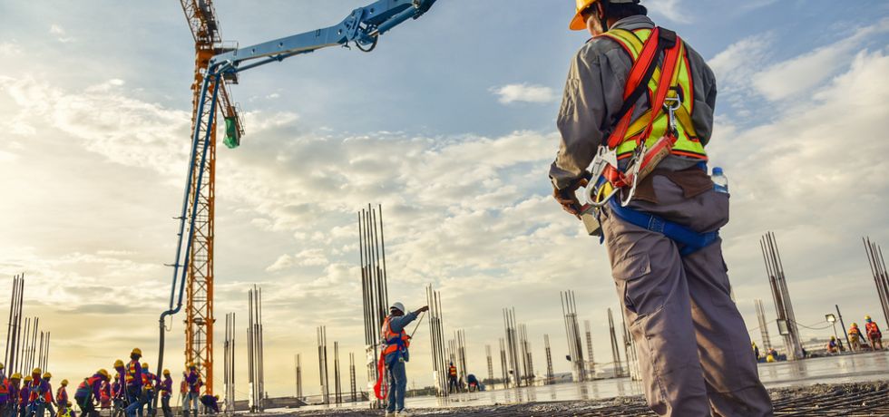 Construction workers at building