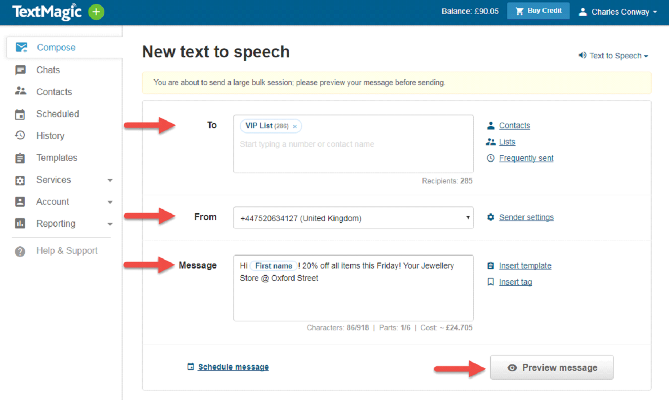 Textmagic-text to speech