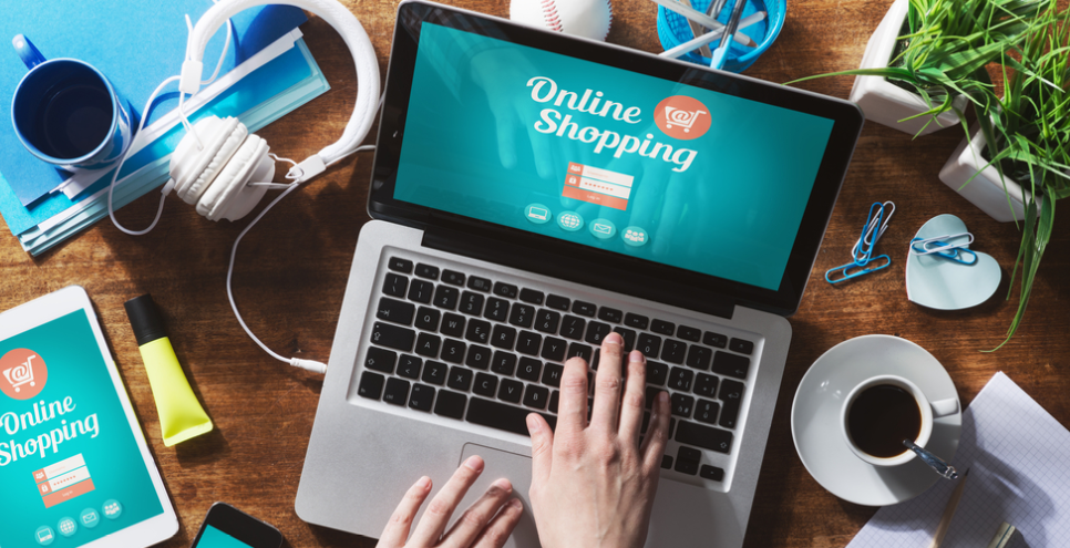 shopping online with laptop