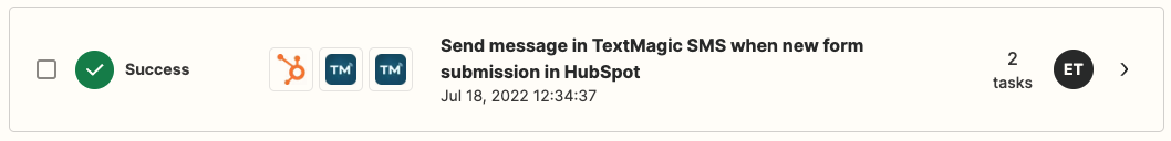 send text message in TextMagic SMS when new from submission in Hubspot