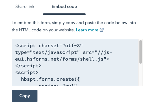 hubspot embed code