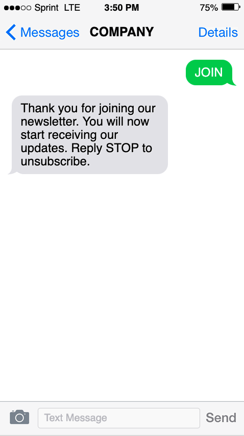 Subscription text message on cell phone