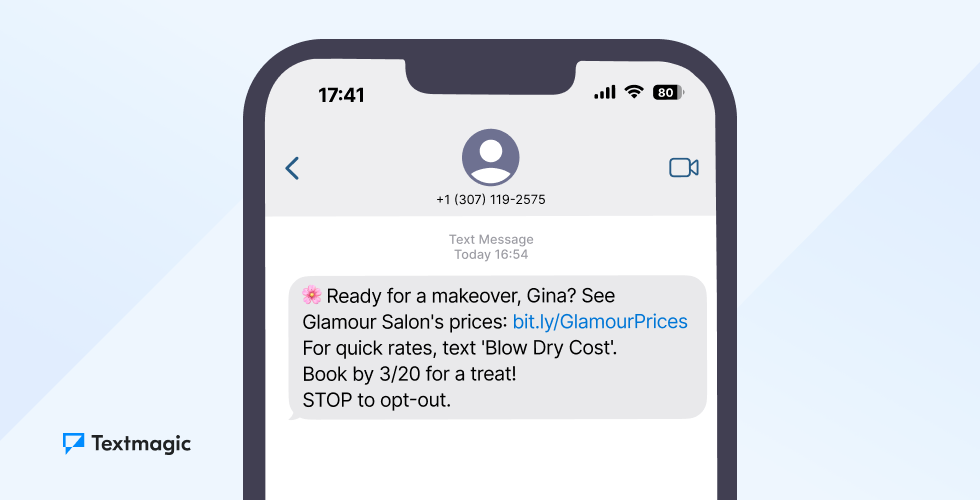 beauty salon messages - text price list