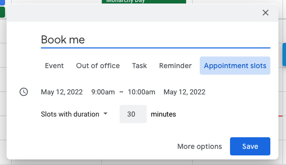 Appointment Slots in Google Calendar