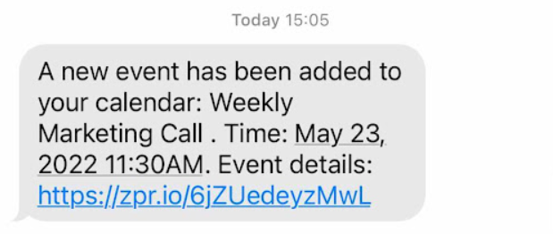 Example of Google Calendar SMS reminder for new events