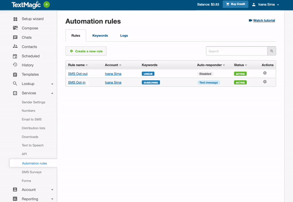 Setting up an automation rule with TextMagic