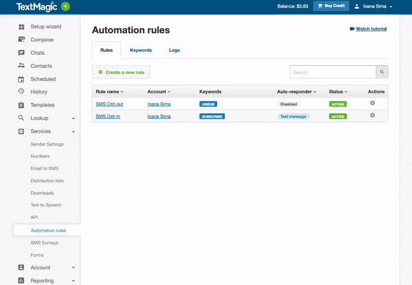 Setting up an automation rule with Textmagic