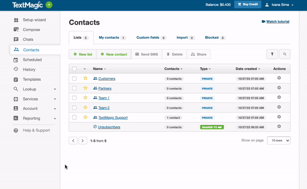 Important contacts to Textmagic from excel