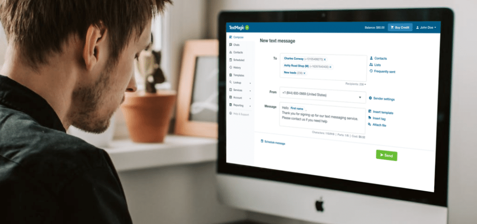 Man sends texts from computer with Textmagic