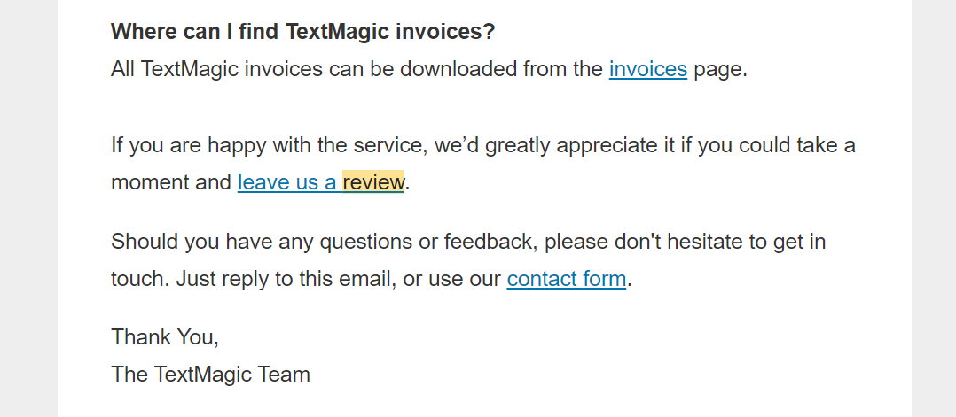 Textmagic review request example