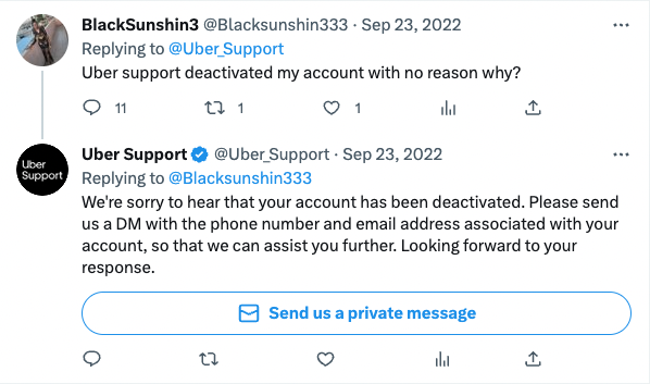 conversational marketing - Uber support via Twitter