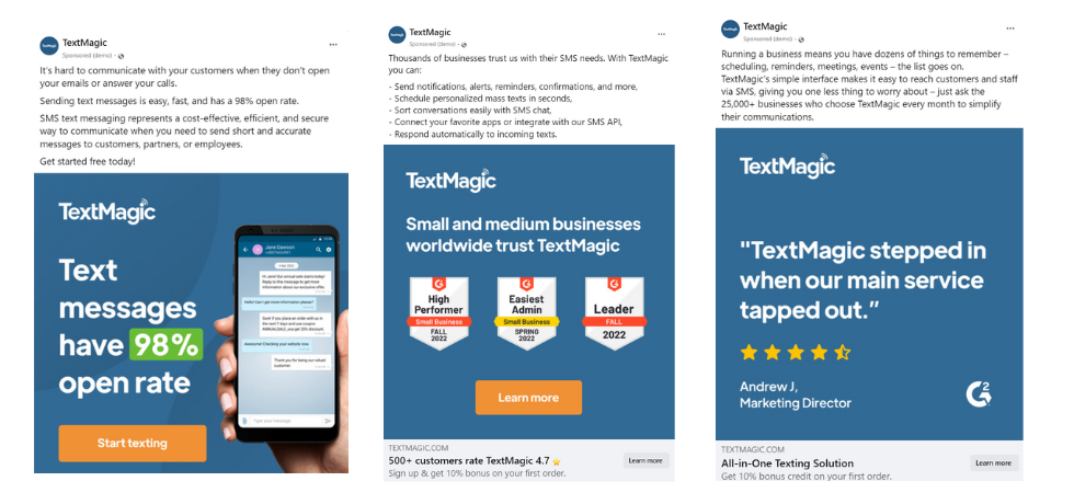 examples of Textmagic facebook ads
