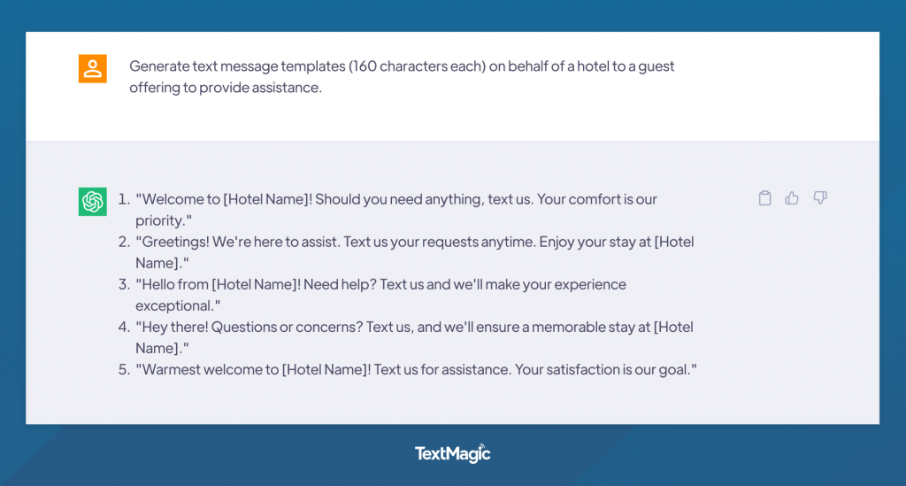 Hotel guest SMS template with ChatGPT