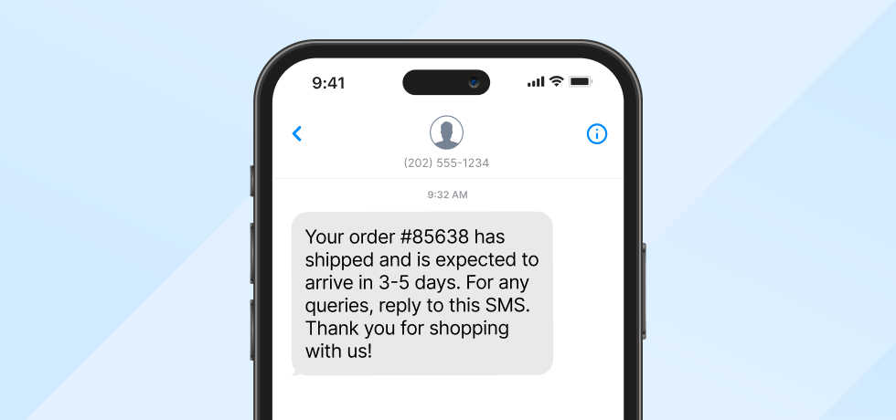Image of a delivery update text message sent from an A2P 10DLC number