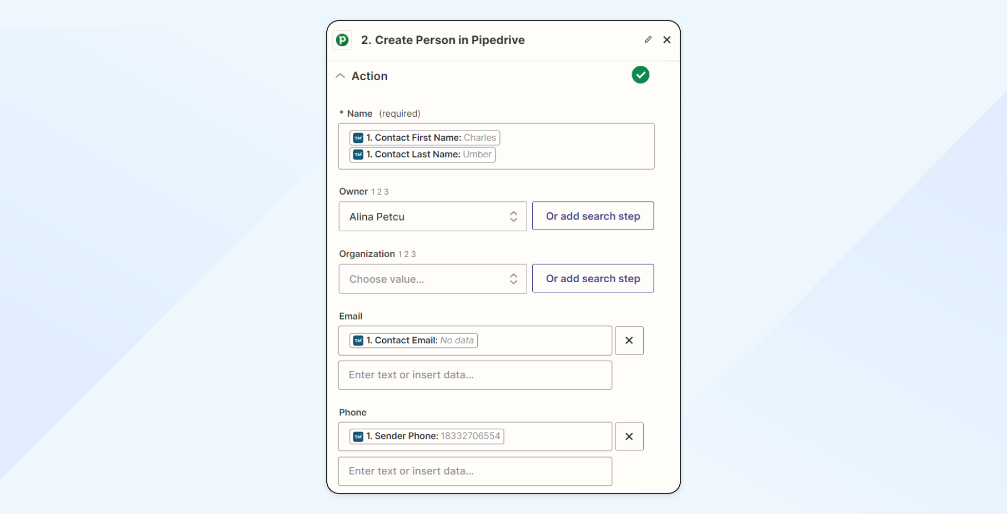 Create person in Pipedrive