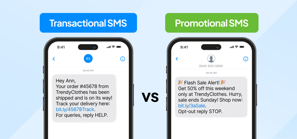 Transactional SMS vs Promotional SMS depiction