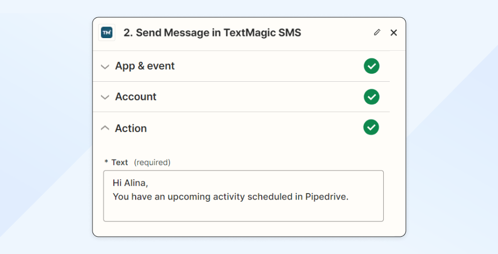 Screenshot depicting a general reminder message for a Pipedrive activity