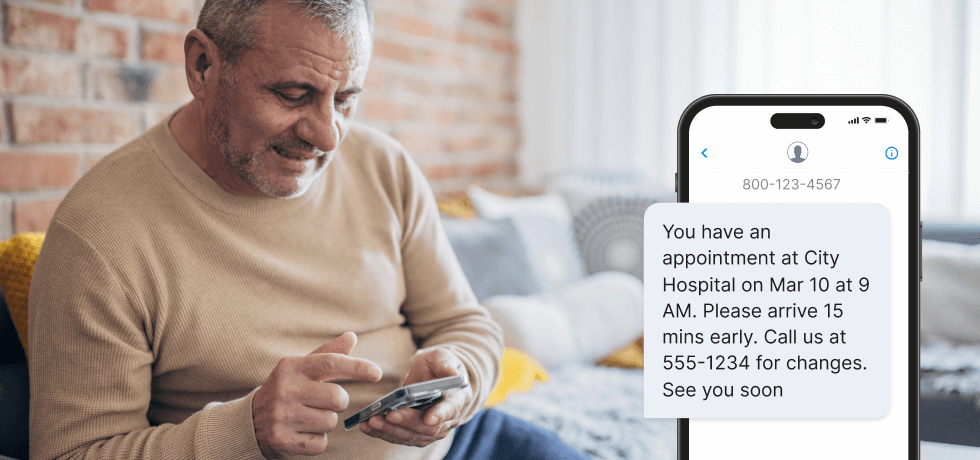 Image of a patient receiving an appointment reminder from a hospital via SMS
