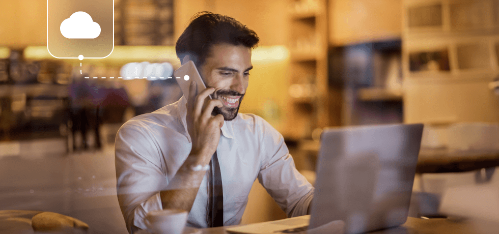 Cover image depicting a man using a cloud telephony service