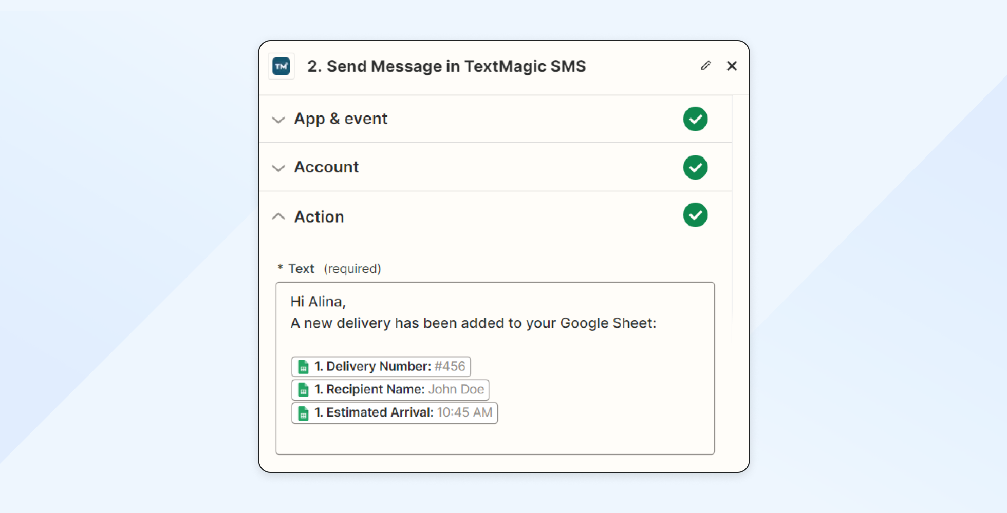 Send message in Textmagic with Zapier variables
