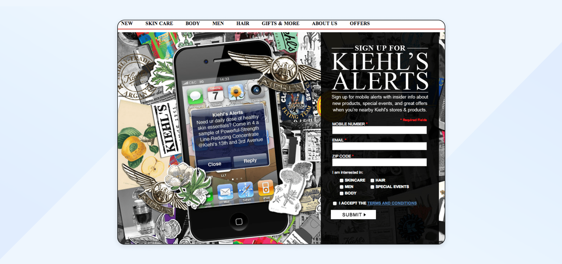 how to a mobile opt-in list - kiehl's