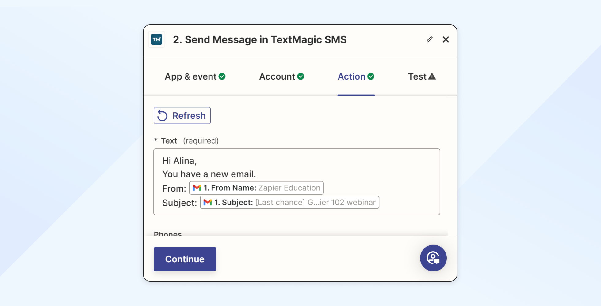 Textmagic and Zapier integration with Gmail - SMS personalization