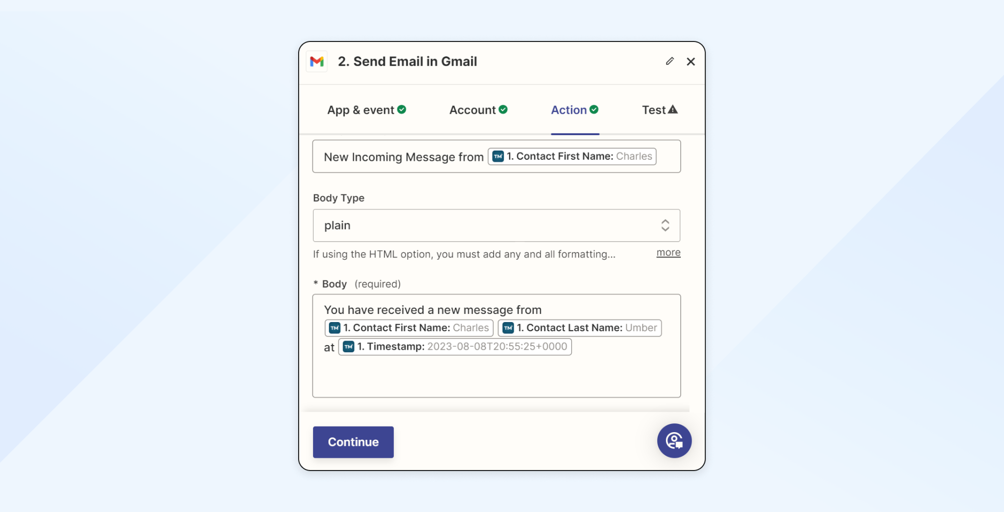 Textmagic and Zapier integration with Gmail - send email