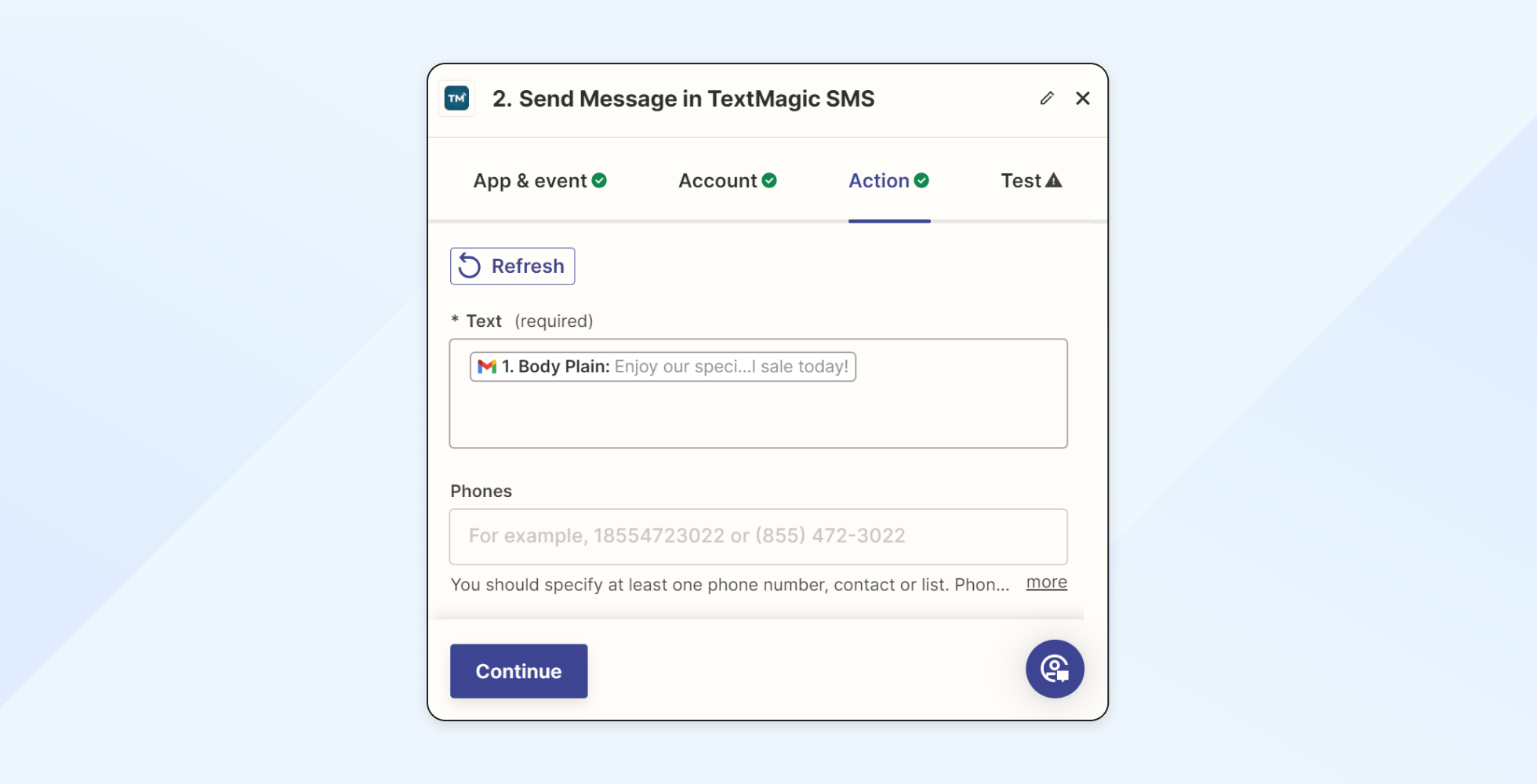 Textmagic and Zapier integration with Gmail - send message