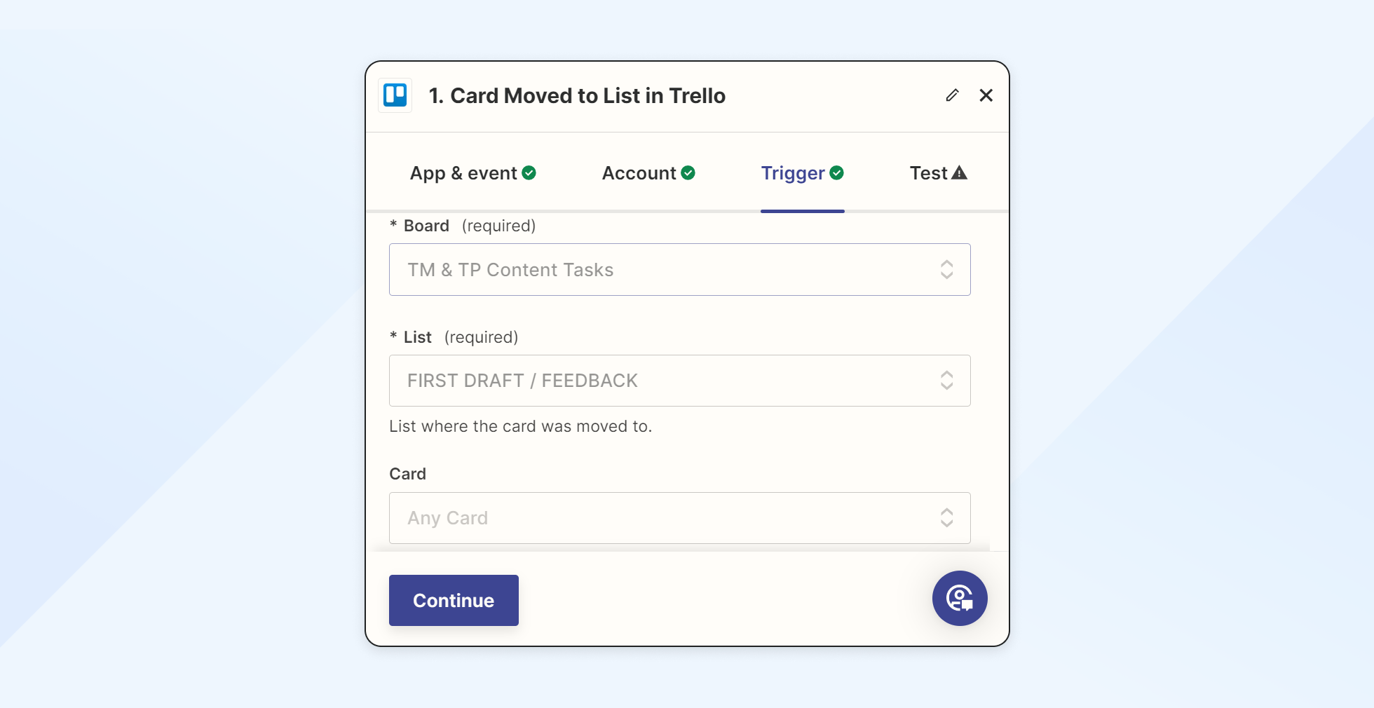 Trello Textmagic Zapier of card moved to new list