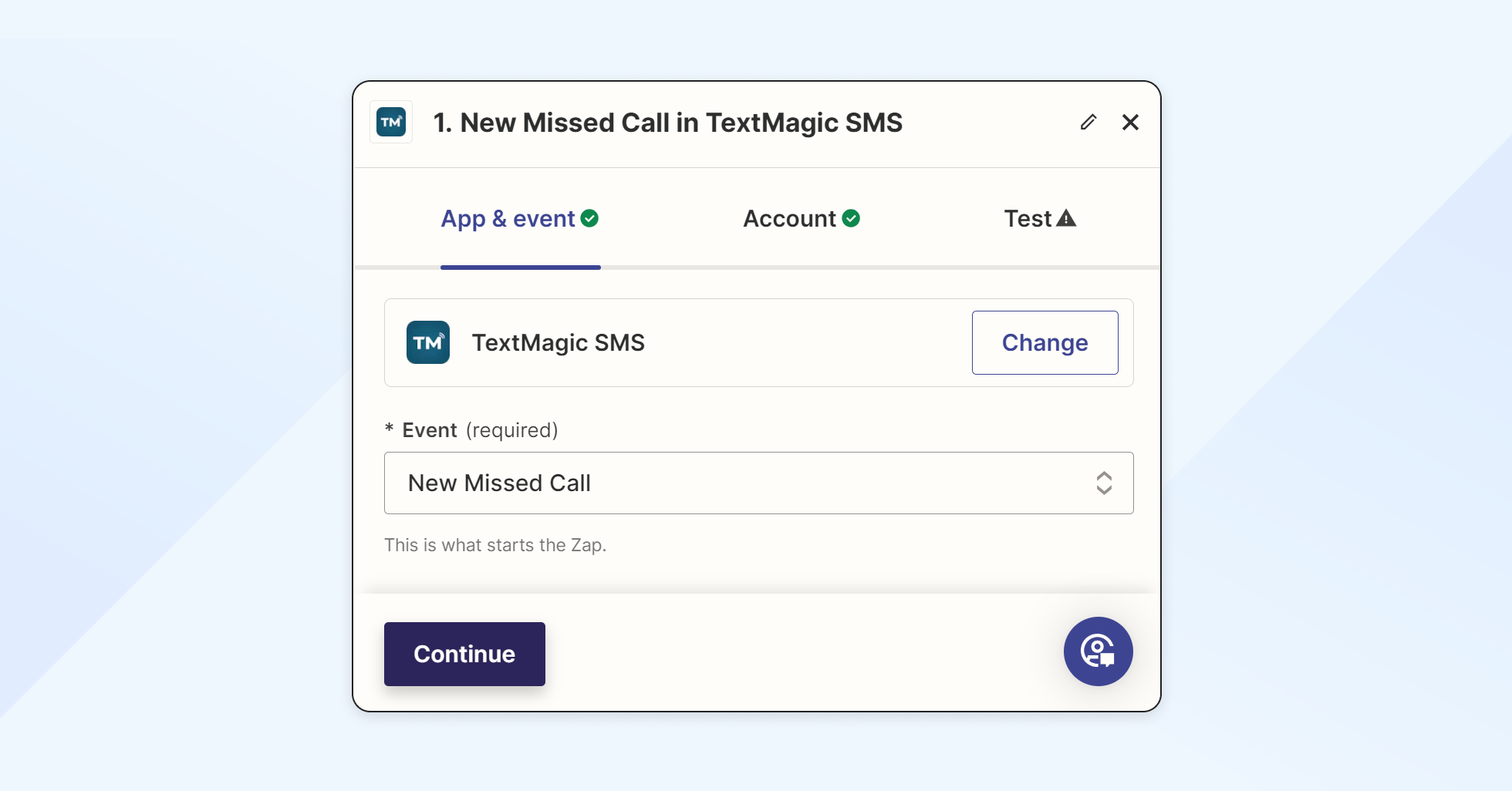 Trello Textmagic Zapier screenshot of new missed call trigger