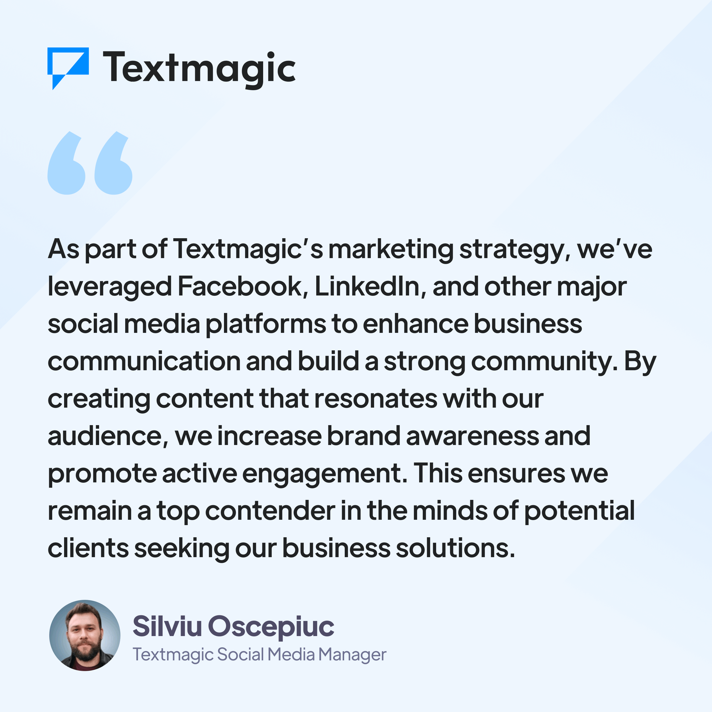 Quote from Textmagic social media manager