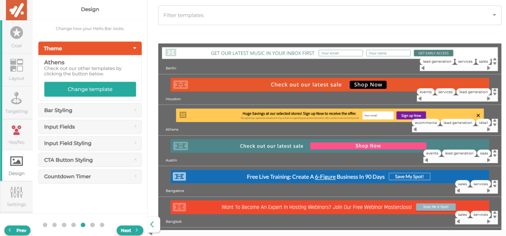 Hello Bar dashboard