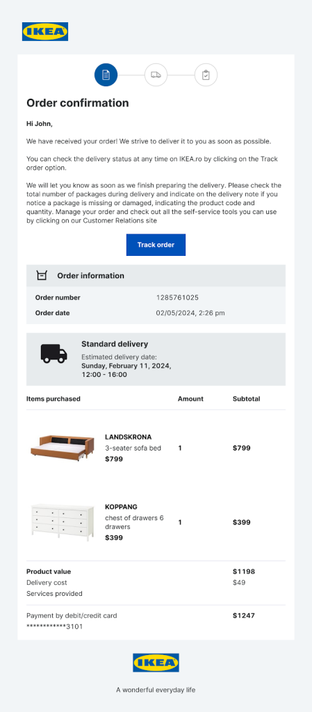 IKEA order confirmation email