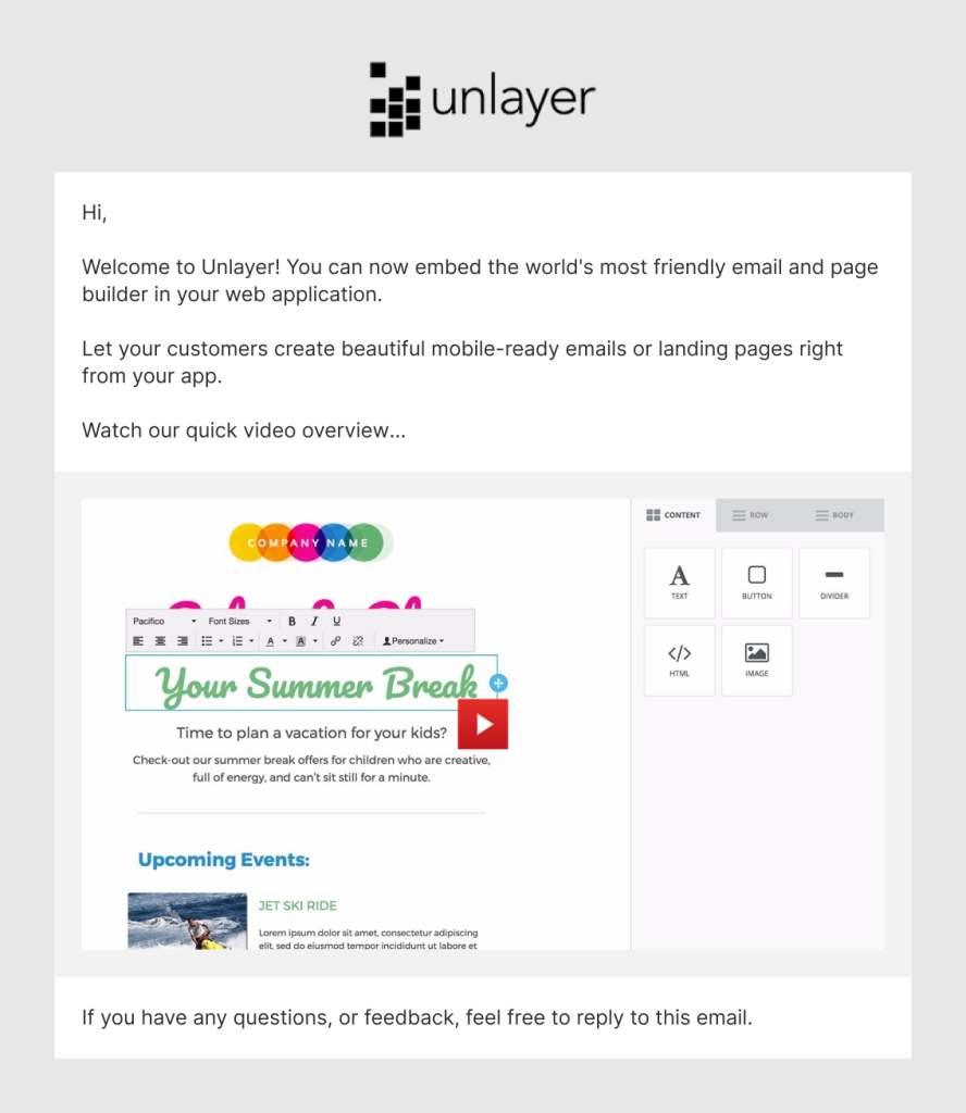 Unlayer account creation confirmation
