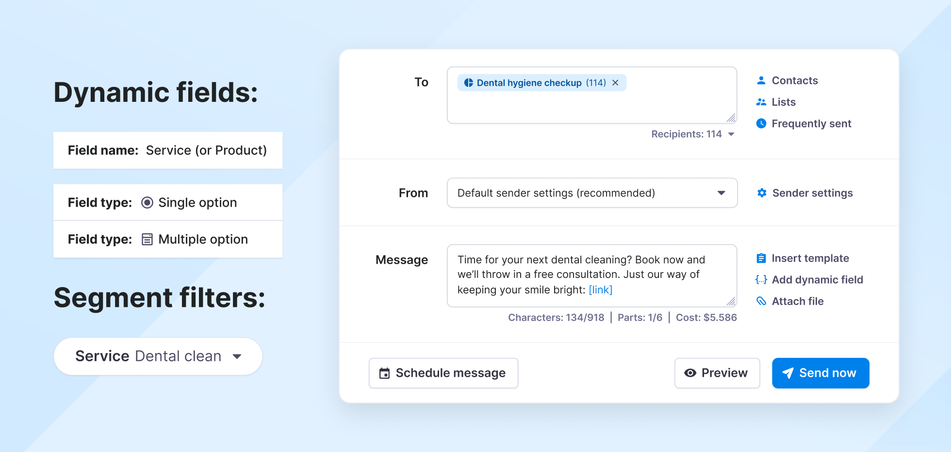 SMS segment on Texmagic - scheduling service-specific reminders