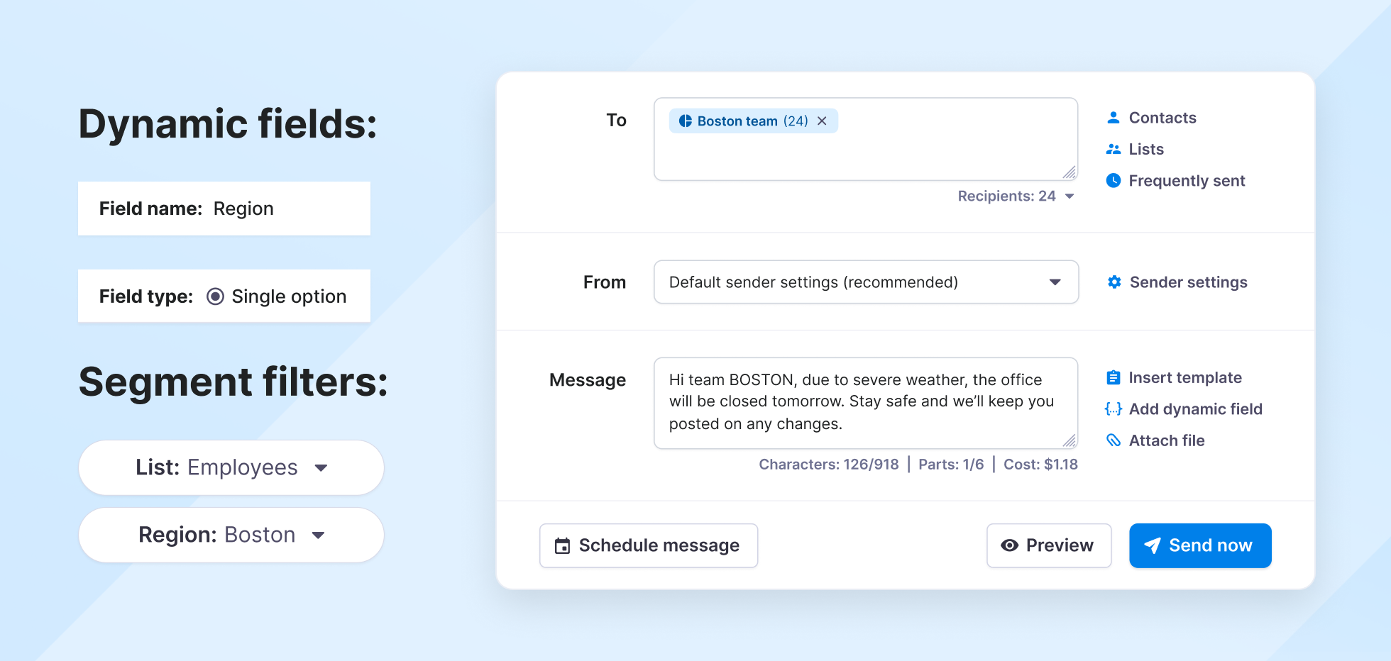 SMS segment on Texmagic - notifying staff in specific locations