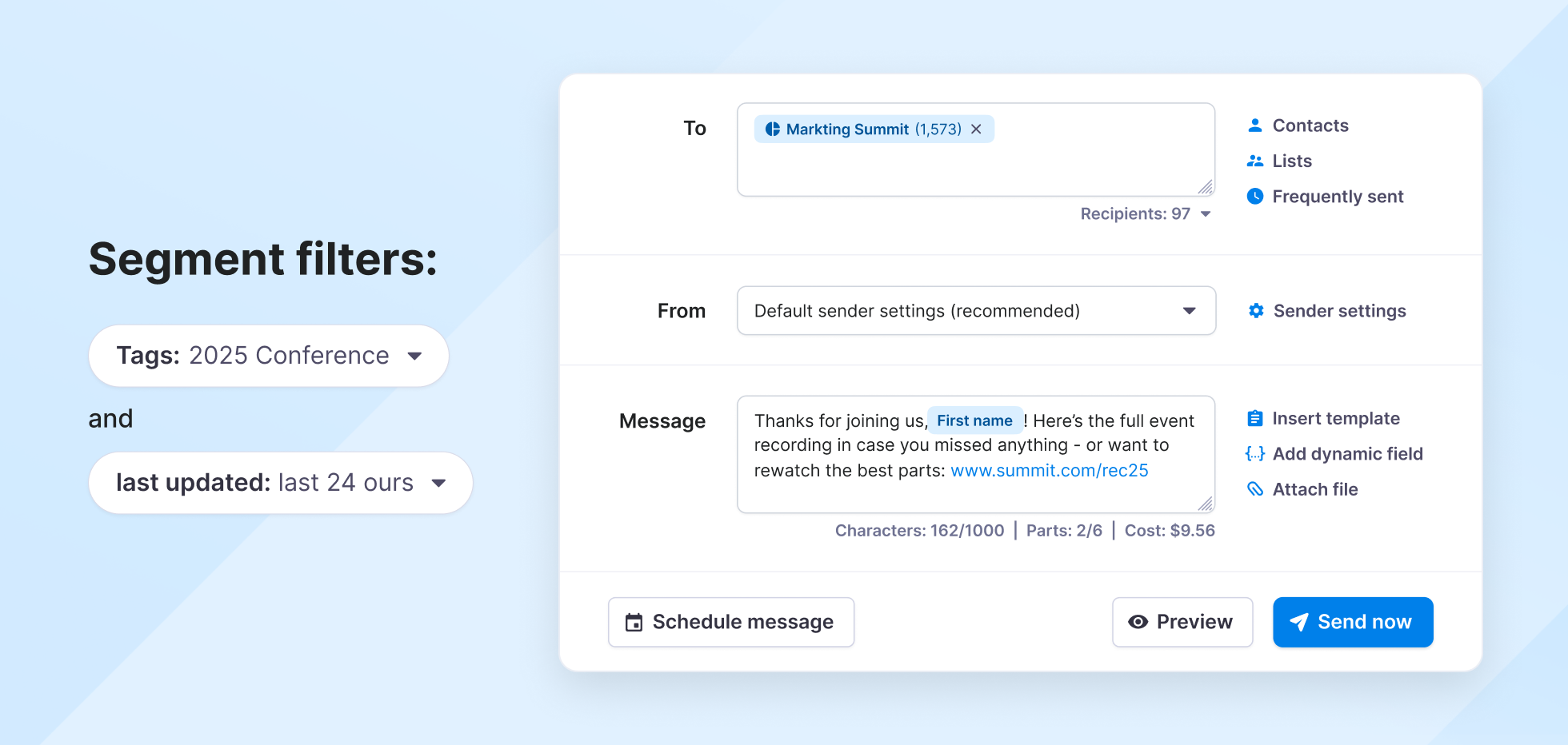 SMS segment on Texmagic - follow-up with event attendees