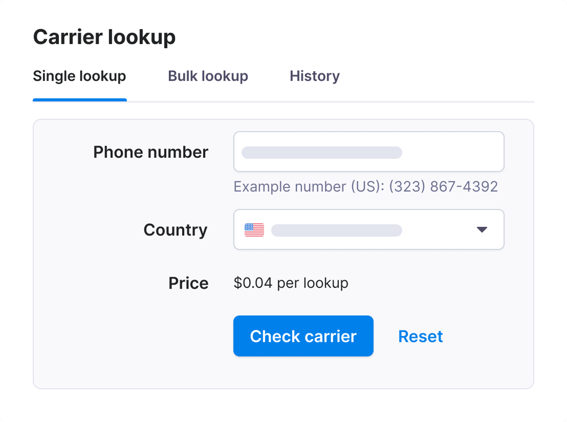 SMS Carrier Lookup