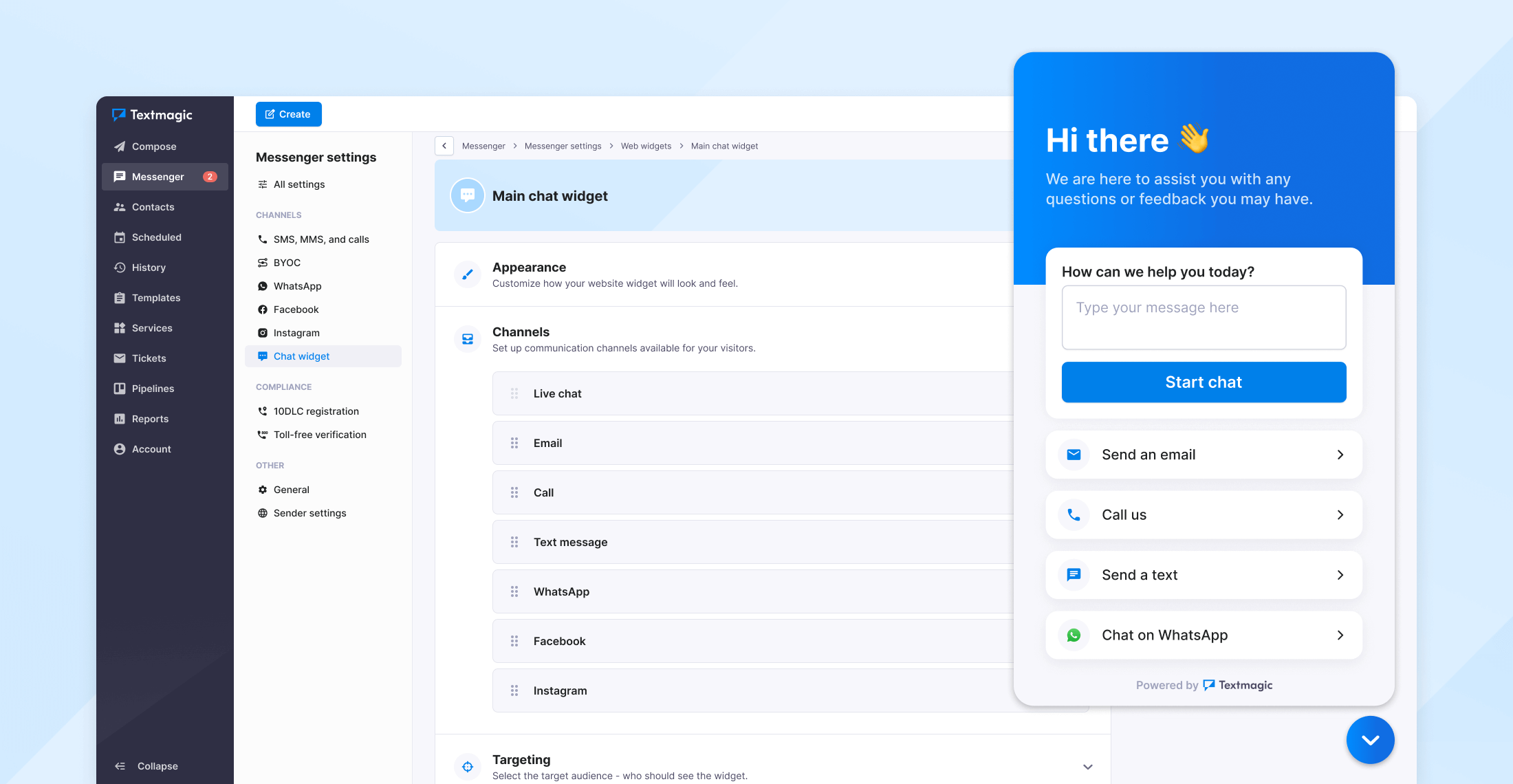 Screenshot highlighting the Textmagic live chat widget