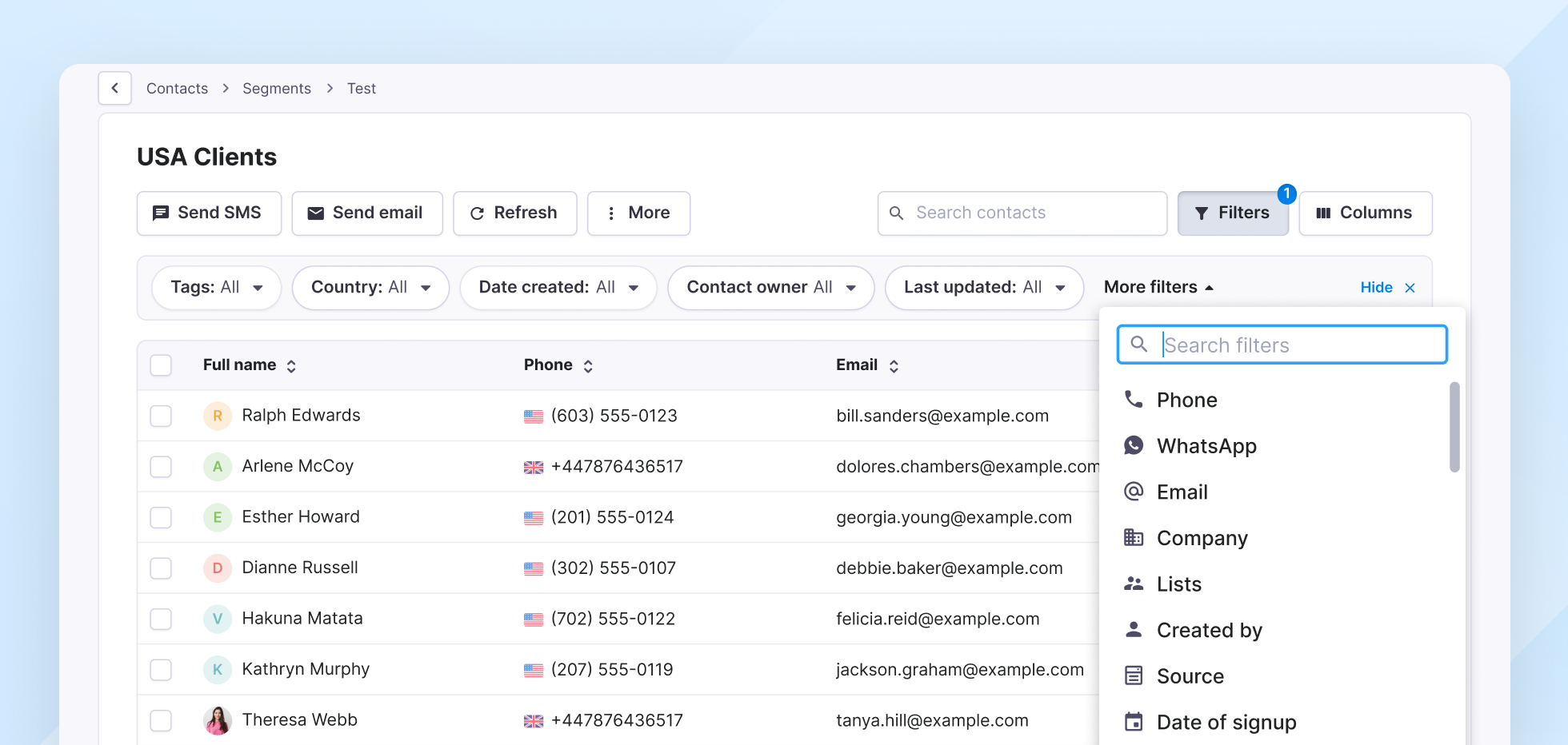 Filtering segments in Textmagic