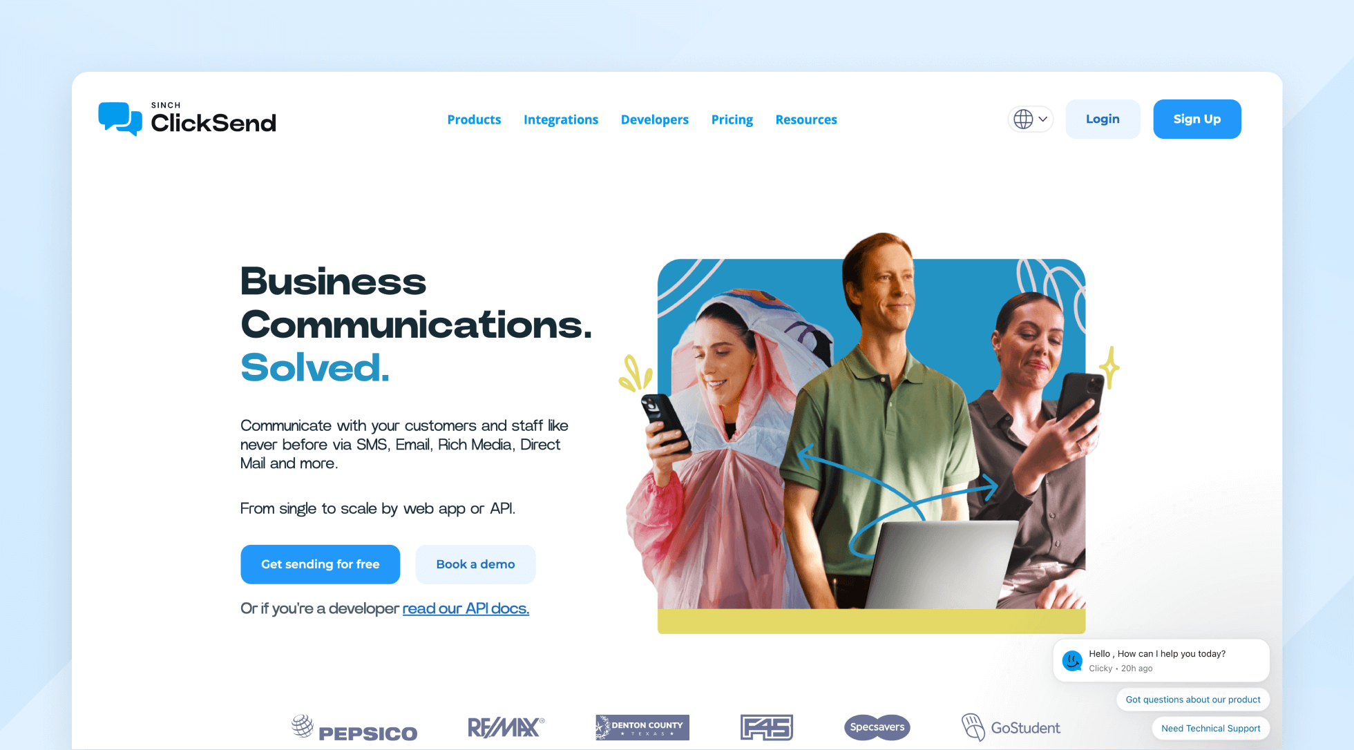 ClickSend homepage screenshot