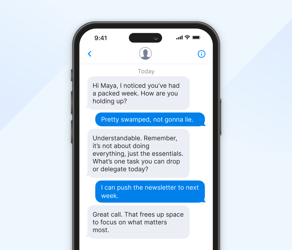 Encouraging an overwhelmed employee via SMS