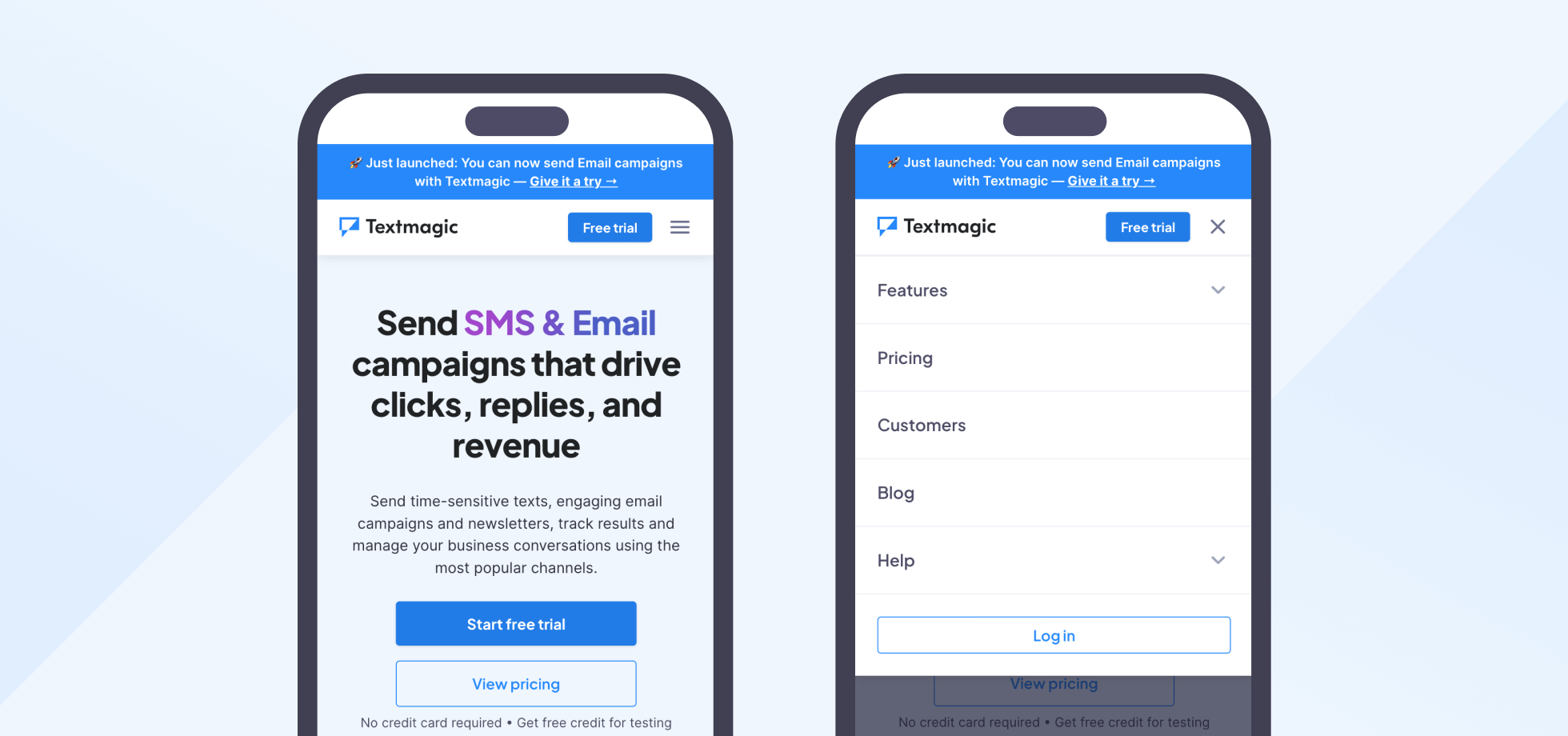 Textmagic navigation menu example