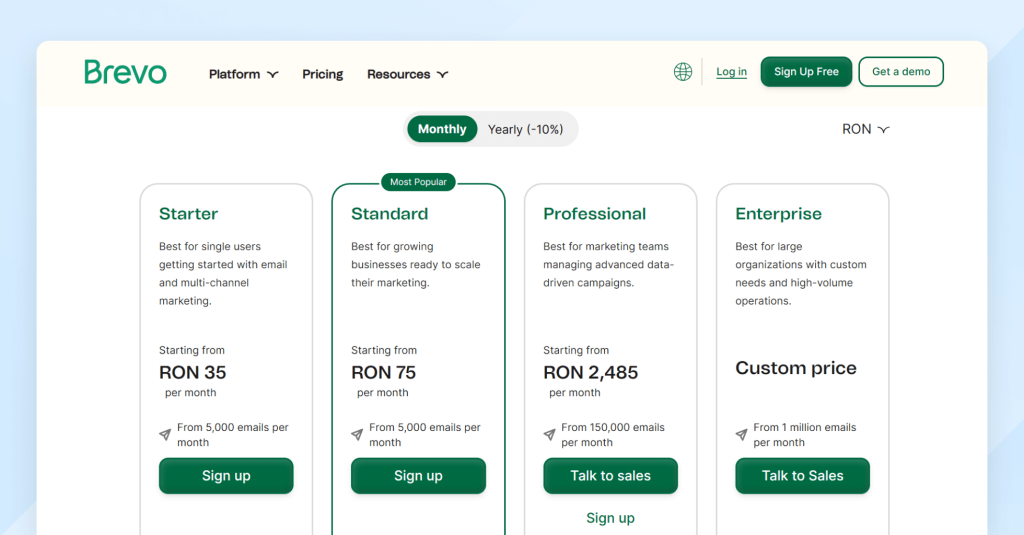 Brevo pricing page